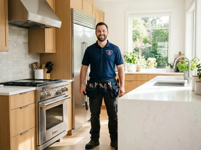 Appliance Repair Hero technician in a Bolton, CT kitchen after an appliance repair